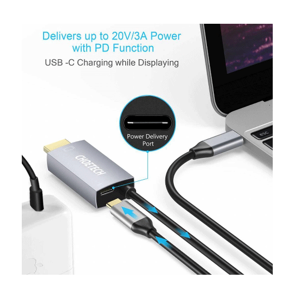 Choetech unidirektionaler Adapter USB Typ C (m) auf HDMI 4K 60Hz (m) + Netzteil 60W 1,8m grau Choetech unidirektionaler Adapter USB Typ C (m) auf HDMI 4K 60Hz (m) + Netzteil 60W 1,8m grau