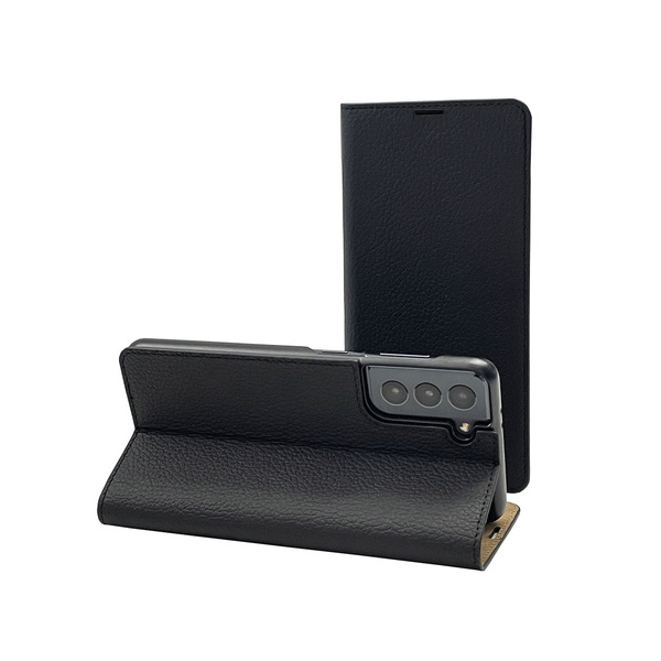 Galeli Echtleder Book Case Schutz-Hülle Marc Flip-Tasche passend für Samsung Galaxy S21 Plus, schwarz