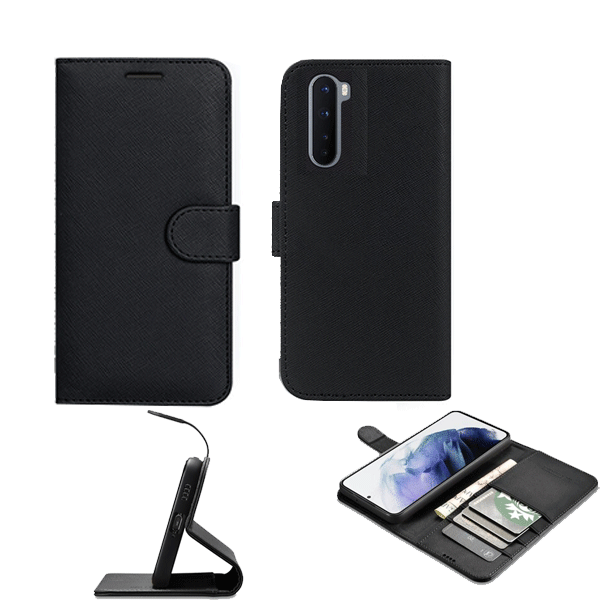 FORTYFOUR No11 Wallet Flip-Tasche Schutz-Hülle für OnePlus Nord, Cross Grain Black