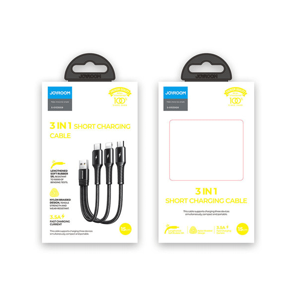 Joyroom 3in1 USB Kabel - Lightning / USB Typ C / Micro USB 3.5A (15cm) schwarz (S-01530G9) Joyroom 3in1 USB Kabel - Lightning / USB Typ C / Micro USB 3.5A (15cm) schwarz (S-01530G9)