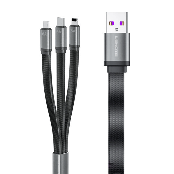 WK Design 3in1 Daten-/Ladekabel für schnelles Laden - USB Typ C / Lightning / Micro-USB 6A schwarz WK Design 3in1 Daten-/Ladekabel für schnelles Laden - USB Typ C / Lightning / Micro-USB 6A schwarz