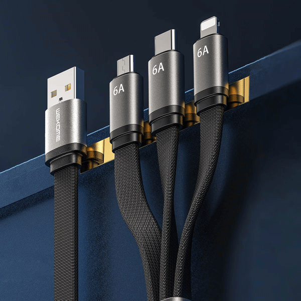 WK Design 3in1 Daten-/Ladekabel für schnelles Laden - USB Typ C / Lightning / Micro-USB 6A schwarz WK Design 3in1 Daten-/Ladekabel für schnelles Laden - USB Typ C / Lightning / Micro-USB 6A schwarz
