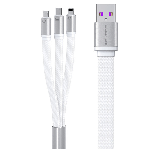 WK Design 3in1 Daten-/Ladekabel für schnelles Laden - USB Typ C / Lightning / Micro-USB 6A weiß WK Design 3in1 Daten-/Ladekabel für schnelles Laden - USB Typ C / Lightning / Micro-USB 6A weiß