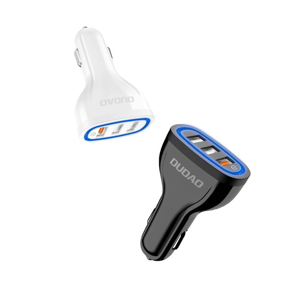 Dudao Multi KFZ-Ladegerät Quick Charge Schnelladegerät 3.0 QC3.0 2.4A 18W 3x USB, Weiss (R7S) Dudao Multi KFZ-Ladegerät Quick Charge Schnelladegerät 3.0 QC3.0 2.4A 18W 3x USB, Weiss (R7S)