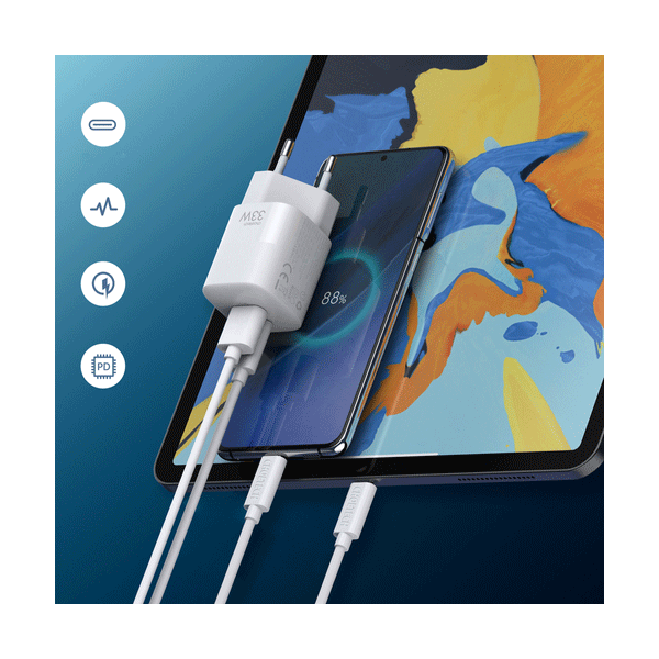 Choetech Schnellladegerät USB-Netz-Adapter USB-A + USB-C PD QC 33W weiß (PD5006)