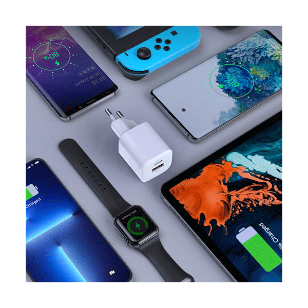 Choetech Schnellladegerät USB-Netz-Adapter USB-A + USB-C PD QC 33W weiß (PD5006)