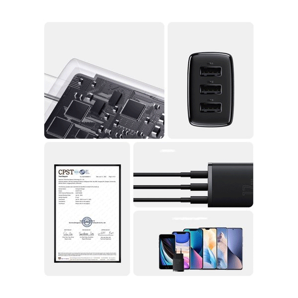 Baseus Compact Ladegerät 3x USB-A 17W schwarz (CCXJ020101) Baseus Compact Ladegerät 3x USB-A 17W schwarz (CCXJ020101)