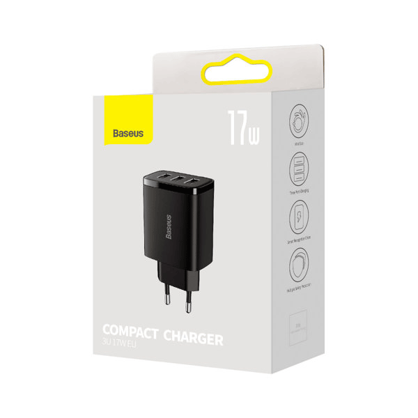 Baseus Compact Ladegerät 3x USB-A 17W schwarz (CCXJ020101) Baseus Compact Ladegerät 3x USB-A 17W schwarz (CCXJ020101)