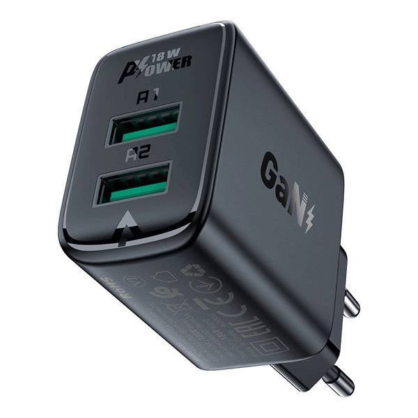 Acefast Ladegerät 2 x USB-A 18W QC 3.0, AFC, FCP schwarz (A33) Acefast Ladegerät 2 x USB-A 18W QC 3.0, AFC, FCP schwarz (A33)