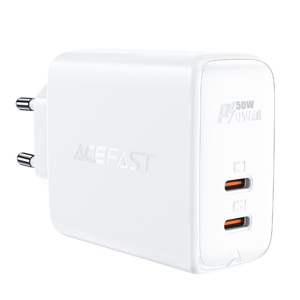 Acefast A29 PD50W GaN (USB-C + USB-C) Dual-Port-Ladegerät weiss Acefast A29 PD50W GaN (USB-C + USB-C) Dual-Port-Ladegerät weiss