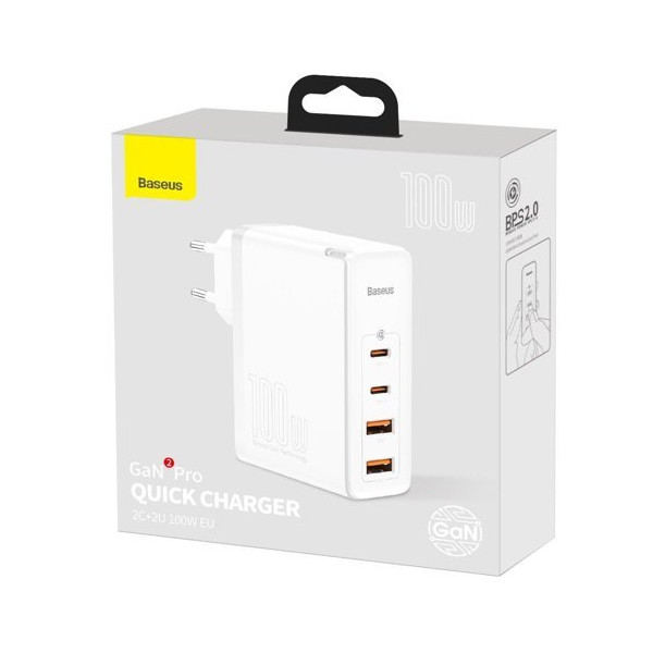 Baseus GaN2 Pro Schnellladegerät 100W USB / USB Typ-C Quick Charge 4+ Power Delivery, weiss Baseus GaN2 Pro Schnellladegerät 100W USB / USB Typ-C Quick Charge 4+ Power Delivery, weiss
