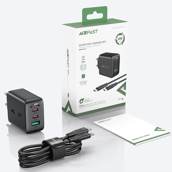 Acefast 2in1 Ladegerät 2 x USB Type-C / USB 65W, PD, QC 3.0, AFC, FCP (inkl. Kabel) weiss Acefast 2in1 Ladegerät 2 x USB Type-C / USB 65W, PD, QC 3.0, AFC, FCP (inkl. Kabel) weiss