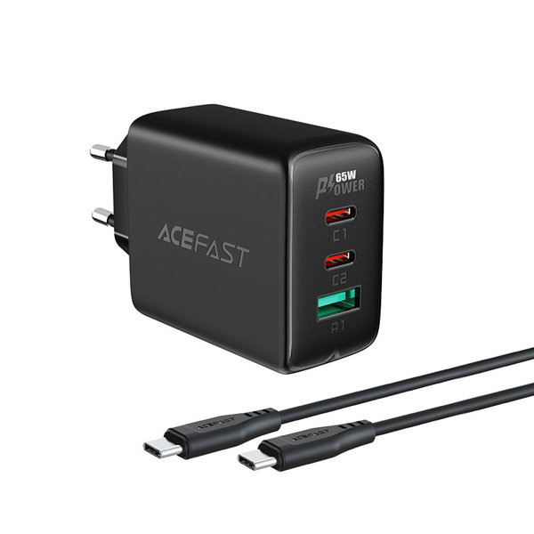 Acefast 2in1 Ladegerät 2 x USB Type-C / USB 65W, PD, QC 3.0, AFC, FCP (inkl. Kabel) schwarz Acefast 2in1 Ladegerät 2 x USB Type-C / USB 65W, PD, QC 3.0, AFC, FCP (inkl. Kabel) schwarz