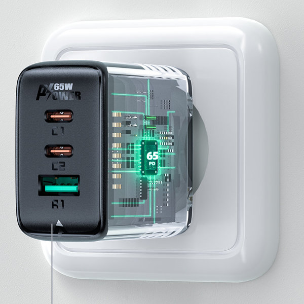 Acefast 2in1 Ladegerät 2 x USB Type-C / USB 65W, PD, QC 3.0, AFC, FCP (inkl. Kabel) schwarz Acefast 2in1 Ladegerät 2 x USB Type-C / USB 65W, PD, QC 3.0, AFC, FCP (inkl. Kabel) schwarz