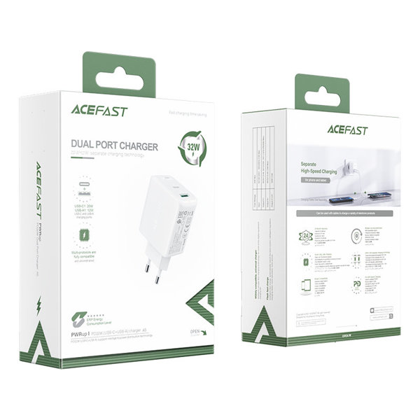 Acefast Netz-Ladegerät USB Typ C / USB 32W, PPS, PD, QC 3.0, AFC, FCP weiss (A5 weiss) Acefast Netz-Ladegerät USB Typ C / USB 32W, PPS, PD, QC 3.0, AFC, FCP weiss (A5 weiss)