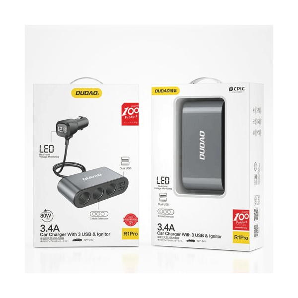 Dudao KFZ-Ladegerät 2x USB-A / 3x Zigarettenanzünder-Splitter schwarz Dudao KFZ-Ladegerät 2x USB-A / 3x Zigarettenanzünder-Splitter schwarz