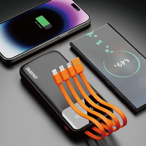 Dudao K6Pro Universal 10000mAh Powerbank mit USB-Kabel, USB Typ C, Lightning, schwarz (K6Pro-black) Dudao K6Pro Universal 10000mAh Powerbank mit USB-Kabel, USB Typ C, Lightning, schwarz (K6Pro-black)