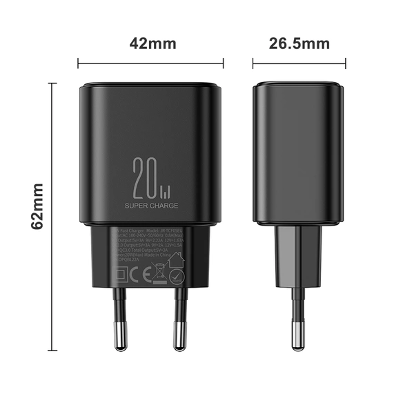 Joyroom JR-TCF05 20W USB-A + USB-C Dual Ladegerät + USB-C zu USB-C Kabel, schwarz (JR-TCF05) Joyroom JR-TCF05 20W USB-A + USB-C Dual Ladegerät + USB-C zu USB-C Kabel, schwarz (JR-TCF05)
