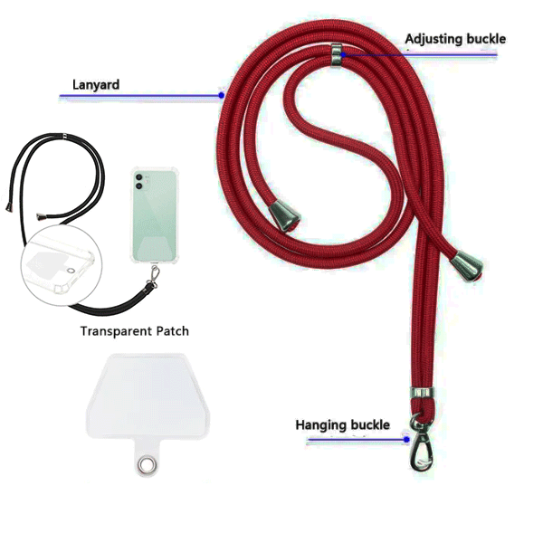 starfix Universal Handykette / Handyschnur mit transparentem patch / Handyhalter, dunkelrot