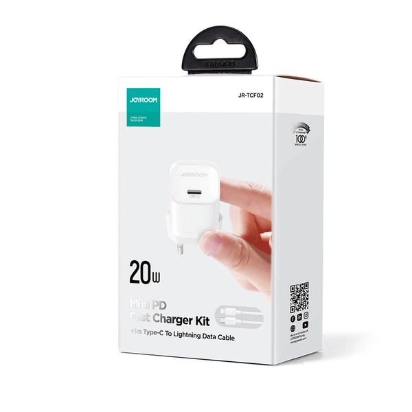 Joyroom USB-C 20W PD Mini-Ladegerät mit Ladekabel USB-C zu Lightning, weiss (JR-TCF02) Joyroom USB-C 20W PD Mini-Ladegerät mit Ladekabel USB-C zu Lightning, weiss (JR-TCF02)