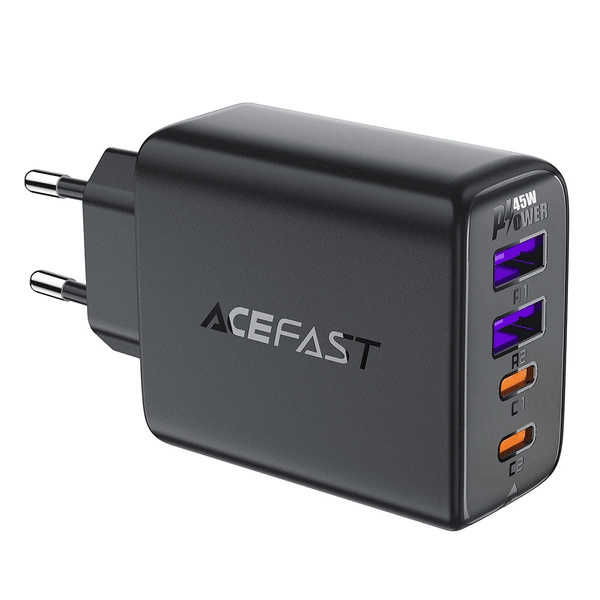 Acefast A61 PD 45W GaN-Ladegerät 2 x USB-C + 2 x USB-A mit 4 Anschlüssen, schwarz Acefast A61 PD 45W GaN-Ladegerät 2 x USB-C + 2 x USB-A mit 4 Anschlüssen, schwarz