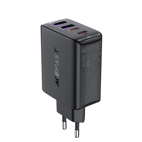 Acefast A61 PD 45W GaN-Ladegerät 2 x USB-C + 2 x USB-A mit 4 Anschlüssen, schwarz Acefast A61 PD 45W GaN-Ladegerät 2 x USB-C + 2 x USB-A mit 4 Anschlüssen, schwarz