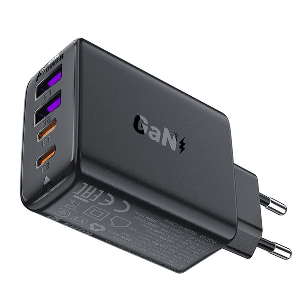 Acefast A61 PD 45W GaN-Ladegerät 2 x USB-C + 2 x USB-A mit 4 Anschlüssen, schwarz Acefast A61 PD 45W GaN-Ladegerät 2 x USB-C + 2 x USB-A mit 4 Anschlüssen, schwarz