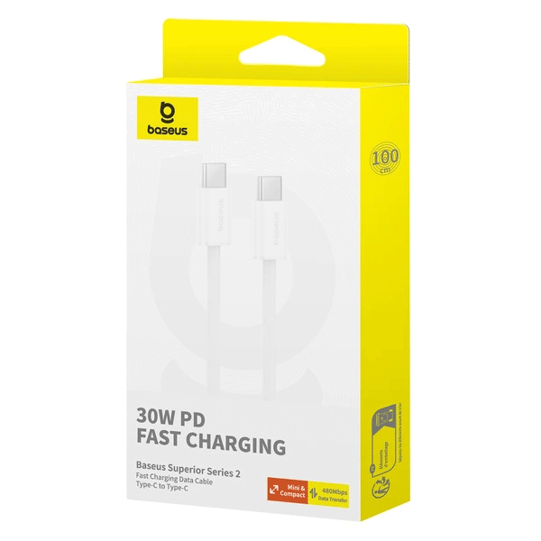 Baseus Superior Series II Schnelladekabel USB-C zu USB-C 30 W 480 Mbit/s Daten-/Ladekabel 2m, Weiß Baseus Superior Series II Schnelladekabel USB-C zu USB-C 30 W 480 Mbit/s Daten-/Ladekabel 2m, Weiß