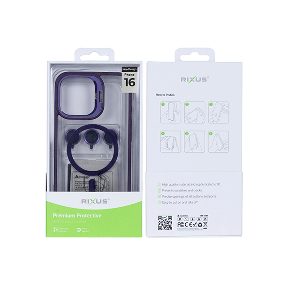 Rixus Classic03 Magnetic Cover MagSafe Schutz-Hülle mit Ständer für iPhone 16 Pro inkl. Kamera-Schutzglas, dunkelviolett Rixus Classic03 Magnetic Cover MagSafe Schutz-Hülle mit Ständer für iPhone 16 Pro inkl. Kamera-Schutzglas, dunkelviolett