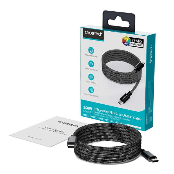 Choetech 240W Kabel mit Power Delivery 3.1 USB-C magnetisch 1,2m, schwarz (XCC-1054) Choetech 240W Kabel mit Power Delivery 3.1 USB-C magnetisch 1,2m, schwarz (XCC-1054)