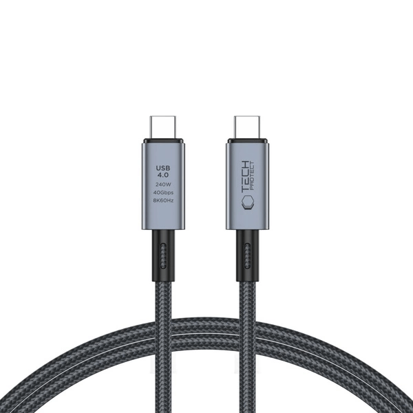Tech-Protect UltraBoost Max USB-C 4.0 / USB-C 4.0 PD 240W 8K 40 Gbit/s 2 m Kabel, Grau Tech-Protect UltraBoost Max USB-C 4.0 / USB-C 4.0 PD 240W 8K 40 Gbit/s 2 m Kabel, Grau