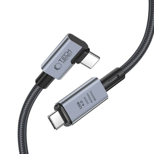Tech-Protect UltraBoost Max L USB-C 4.0 (gerade) / USB-C 4.0 (gewinkelt) PD-Kabel 240 W 8K 40 Gbit/s 1,5 m, grau Tech-Protect UltraBoost Max L USB-C 4.0 (gerade) / USB-C 4.0 (gewinkelt) PD-Kabel 240 W 8K 40 Gbit/s 1,5 m, grau
