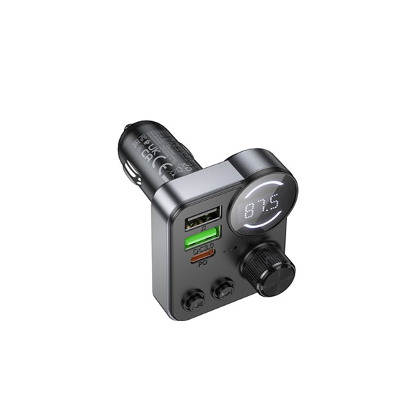 Hoco E86 Bluetooth FM transmitter inkl. Dual USB-C PD 30W QC3 + USB-A + USB-Stick Anscluss ( MP3 / WMA / WAV / FLAC), schwarz