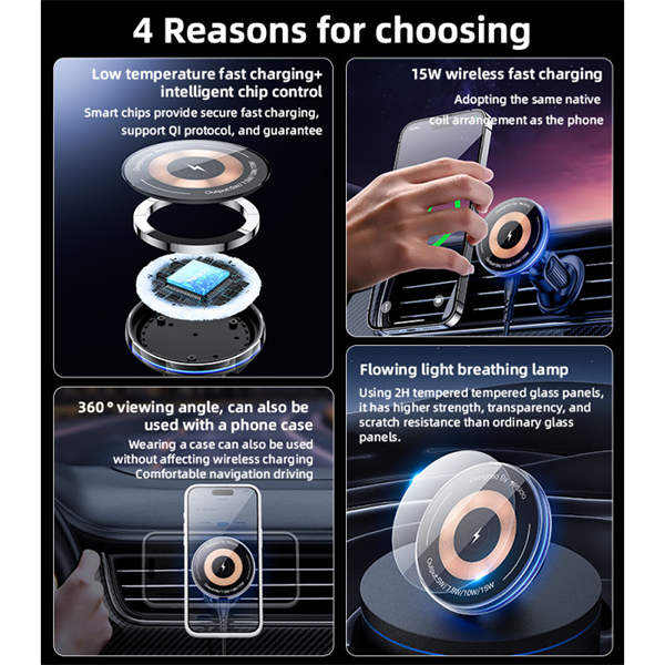 YESIDO C308 Wireless 15W Fast charging Magsafe Halterung mit Lüftungsclip für iPhone 12 - 17 Serie