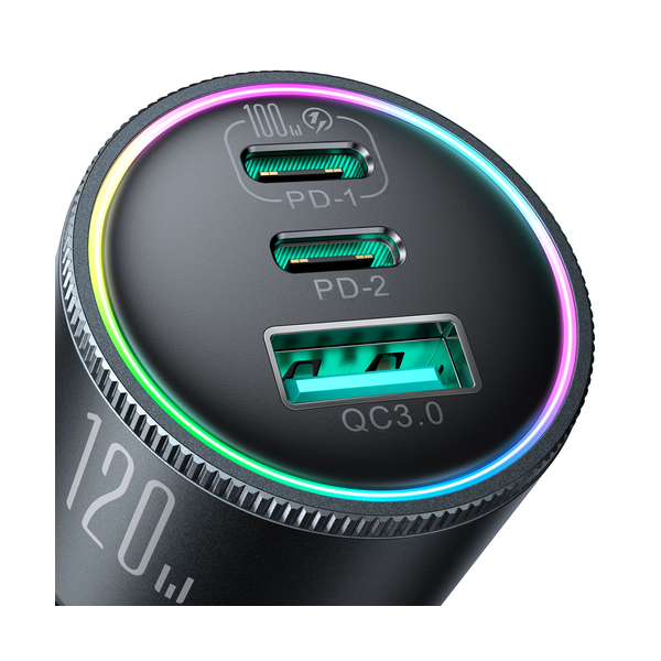 Joyroom JR-CCN07 KFZ-Ladegerät 120 W 2xUSB-C USB-A + USB-C-Kabel 100 W, Dunkelgrau (JR-CCN07)