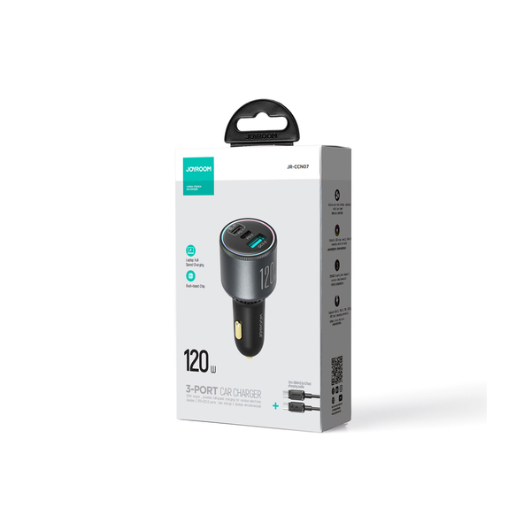 Joyroom JR-CCN07 KFZ-Ladegerät 120 W 2xUSB-C USB-A + USB-C-Kabel 100 W, Dunkelgrau (JR-CCN07)