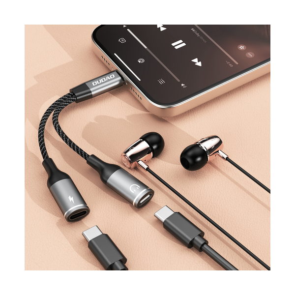 Dudao L13C+ 2in1 USB-C Splitter-Adapter, grau Dudao L13C+ 2in1 USB-C Splitter-Adapter, grau