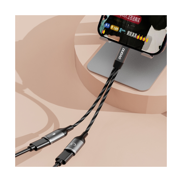 Dudao L13C+ 2in1 USB-C Splitter-Adapter, grau Dudao L13C+ 2in1 USB-C Splitter-Adapter, grau