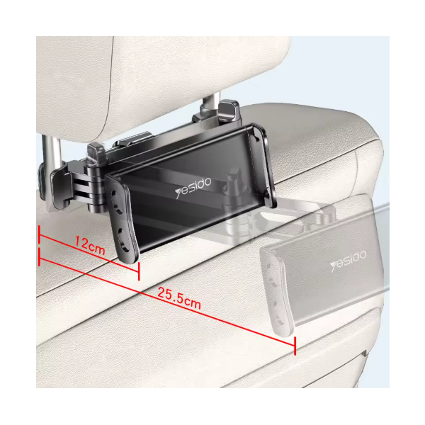 YESIDO Autositzhalterung, Metall, klappbar, KFZ-halterung für Handy und Tablet, schwarz (C117)