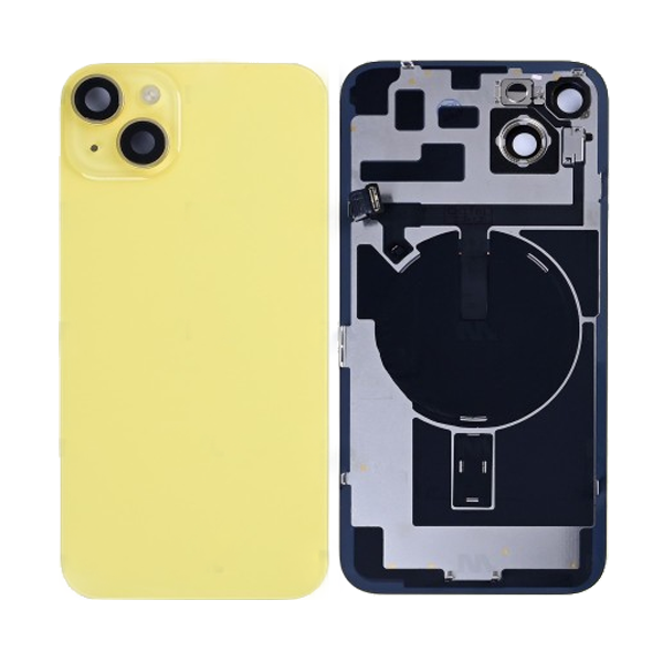 Akkudeckel (Rückglas) tibel mit Apple iPhone 14 Plus inkl. NFC und vergrößertem Kamera-Rahmen, Gelb (Pulled)