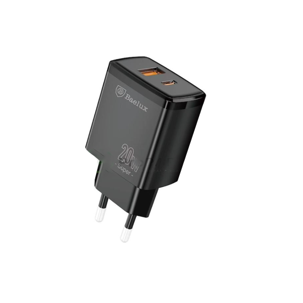 Baelux AD55 Super Fast USB-A + USB-C 20W PD Netz-Adapter, schwarz