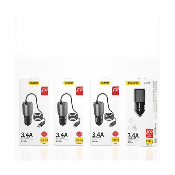 Dudao USB KFZ-Ladegerät mit integriertem Kabel microUSB 3,4 A schwarz (R5Pro M) Dudao USB KFZ-Ladegerät mit integriertem Kabel microUSB 3,4 A schwarz (R5Pro M)