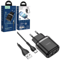 HOCO N4 ASPIRING 2.4A Dual-USB Netz-Ladegerät + TYPE-C Ladekabel, schwarz